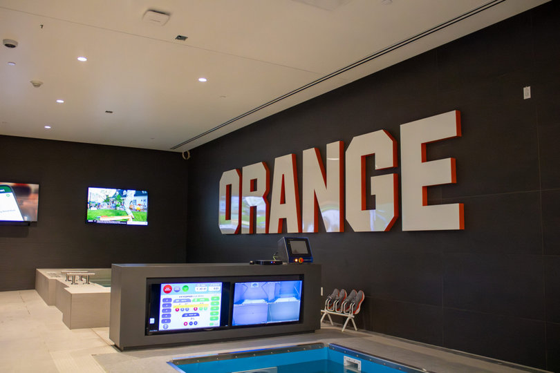 A new hydrotherapy room gives athletes increased resources for recovery. The room features a hot tub and multiple pools and is located inside the athletic training room.