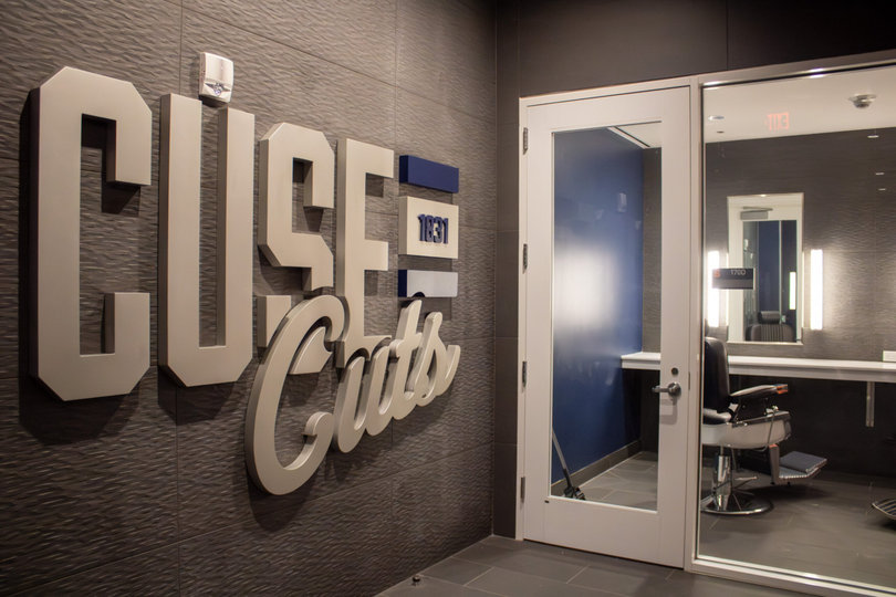 One of the amenities in Syracuse’s facility is a barber shop, which is located inside its new locker room.