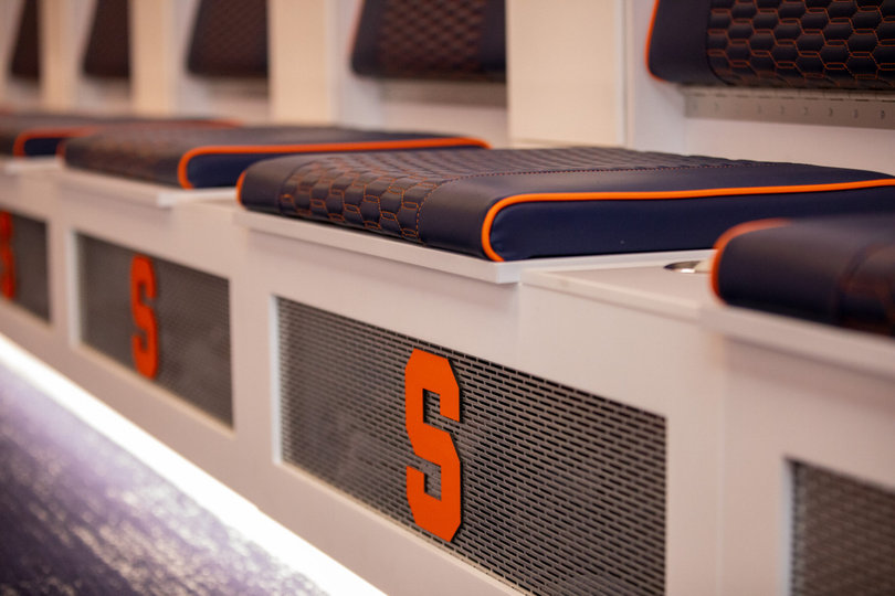 Syracuse’s locker room provides each player with their own state-of-the-art locker to store their gear and equipment.