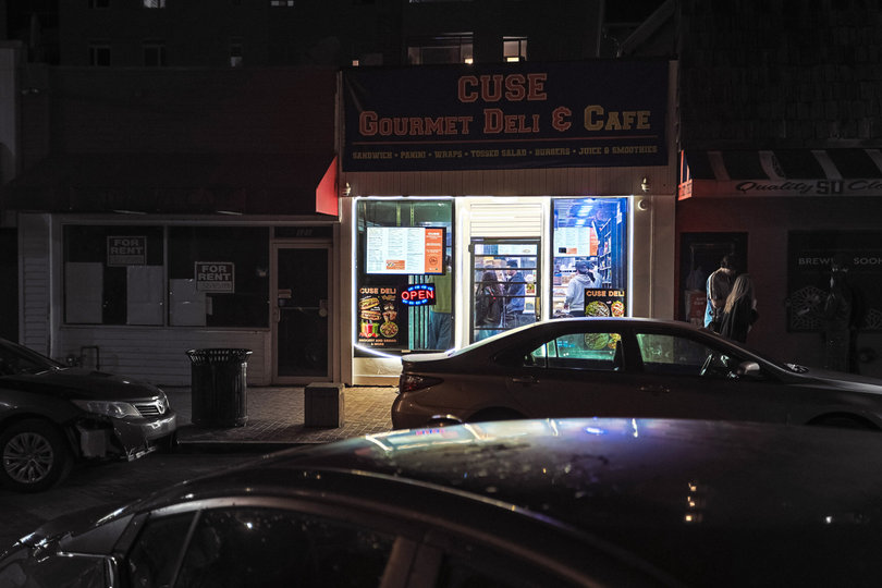 Cuse Gourmet Deli and Café is located at 123 Marshall Street, the site of the former New York Exotic Smoke Shop. The café is the only vendor on Marshall Street that currently offers service 24 hours a day, seven days a week. 