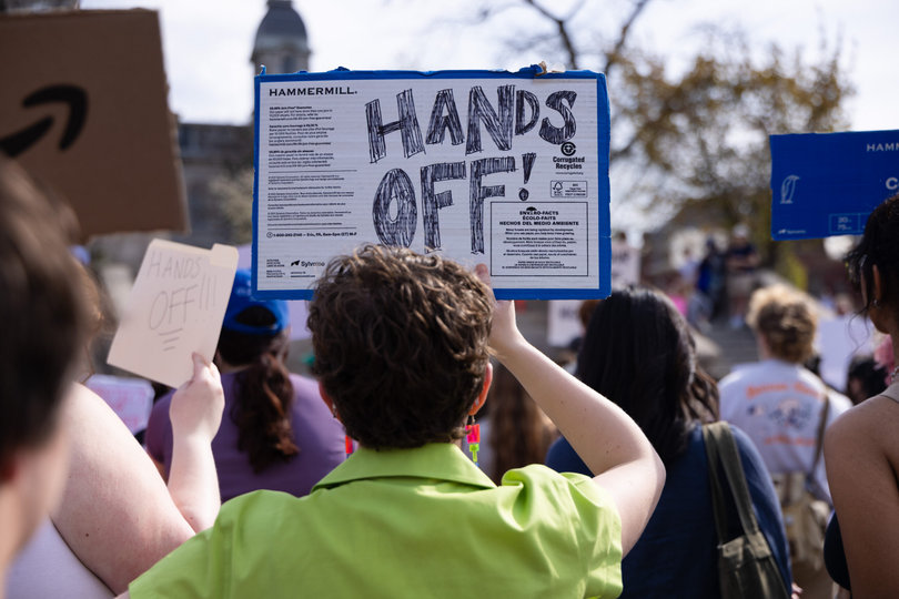 People at the protest rallied against President Donald Trump’s recent decisions in his second administration. “Hands Off!” was the protest’s overarching theme in reference to Trump’s stances on education, reproductive rights and democracy.