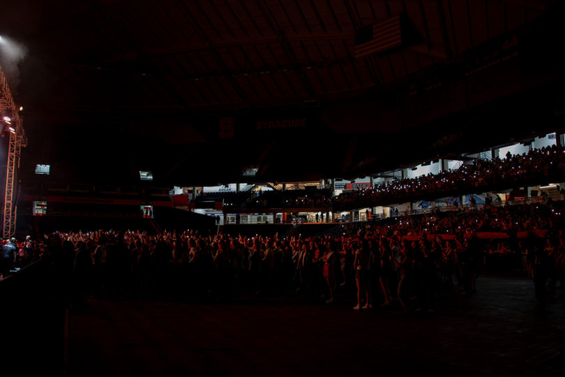Fans of Role Model and Latto fill the JMA Wireless Dome for University Union’s Block Party. Attendees included students from Syracuse University as well as other nearby colleges, like Le Moyne College and Cornell University. 