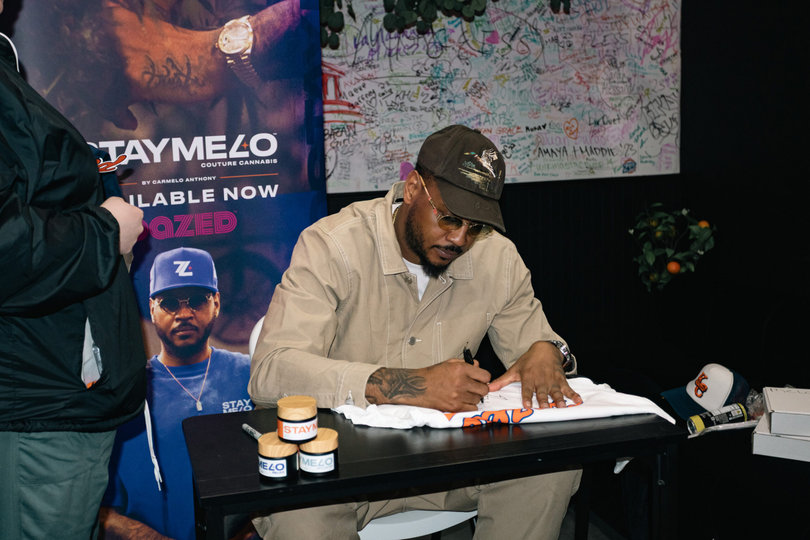April 14, 2025: Syracuse basketball legend Carmelo Anthony appeared at Dazed, a new Cannabis store on Marshall St., for a meet and greet. Anthony launched his own cannabis line, StayMe7o, in April 2024. Dazed’s Syracuse location sells Anthony’s brand in-store.