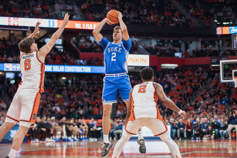 Feb. 6, 2025: Then-No. 2 Duke, led by projected 2025 No. 1 NBA Draft pick Cooper Flagg demolish the Orange 83-54. The JMA Wireless Dome was packed with a season-high crowd of 23,313 fans.