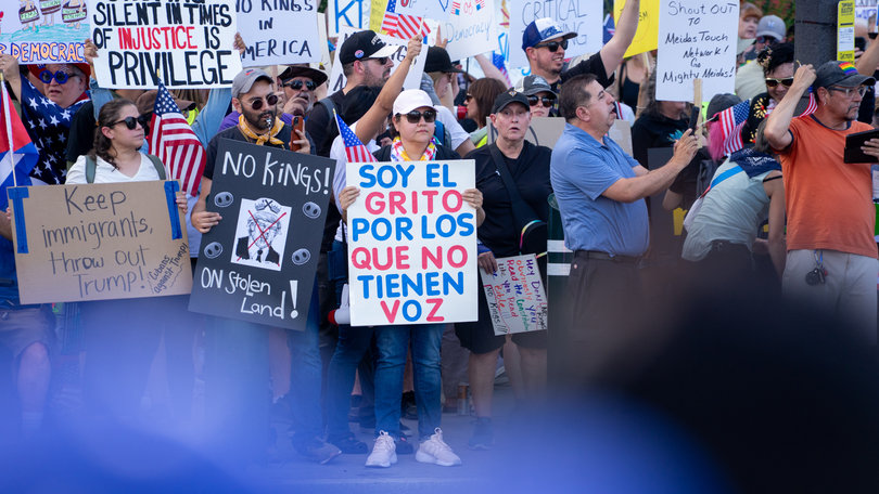 LAS VEGAS, NV — Thousands of protesters gathered in downtown Las Vegas. They chanted, “This is what democracy looks like,” surrounded by a heavy police presence keeping the roads clear. 