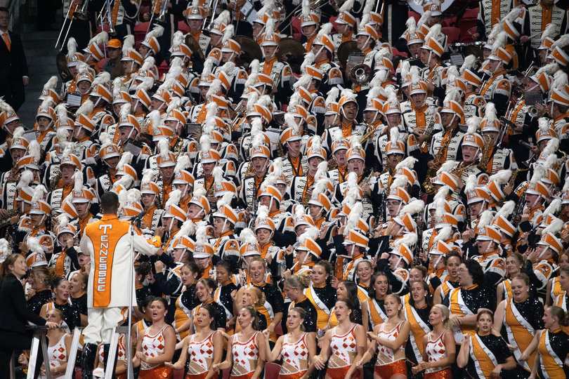 Tennessee’s band gets ready to play a song during the game. The contest was held in Mercedes-Benz Stadium, the typical home of the NFL’s Atlanta Falcons.