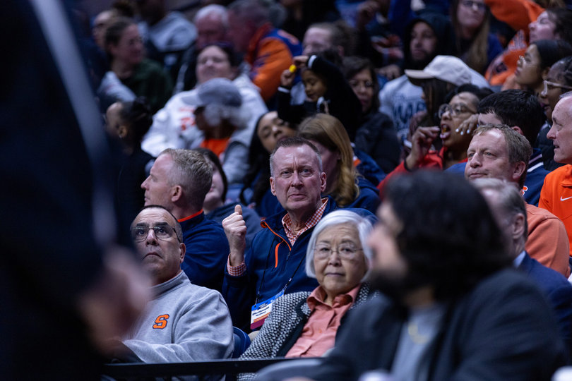 Syracuse Chancellor-elect Mike Haynie sits in the stands as SU plays in the NCAA Tournament. Haynie, the university’s vice chancellor for strategic initiatives and innovation and executive dean of the Whitman School of Management, will start his new role on July 1.