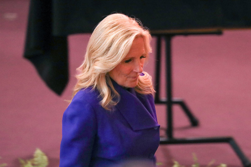 Dr. Jill Biden finds her seat before the portrait’s unveiling. Gov. Kathy Hochul, Mayor Sharon Owens and representative John Mannion also attended Tuesday’s event.