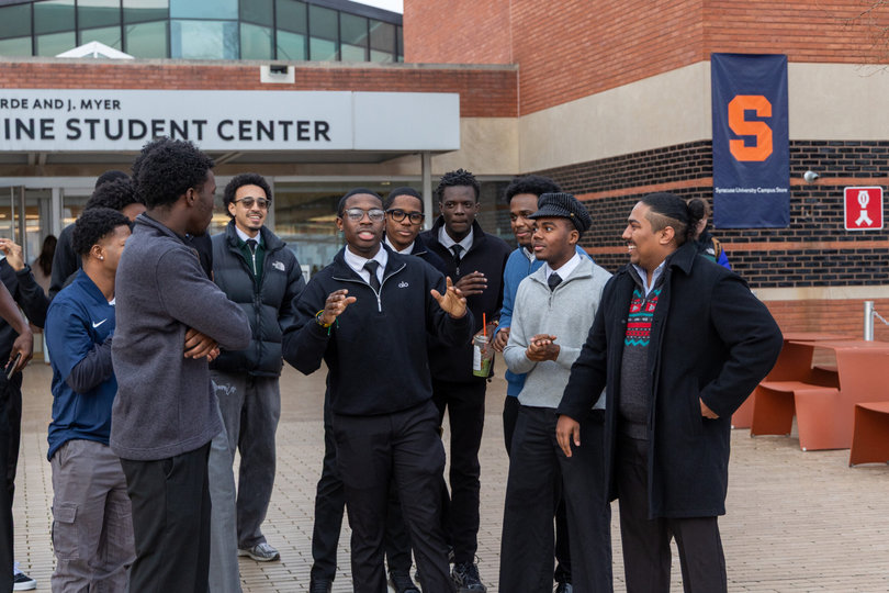 December 1, 2025: Sporting quarter zips and positive energy, Syracuse Motivates sparks motivational messages on social media. The group regularly posts on Instagram, centering videos around a weekly theme.