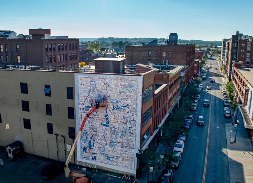 October 1, 2025: Early stages of Chris Murray’s “Legacy” mural. The mural honors former SU men’s basketball coach Jim Boeheim. 
