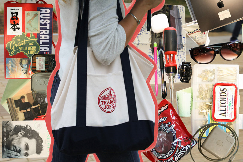 In Jesse Nunan’s Trader Joe’s tote bag, she carries a sketchbook covered in stickers, her art studio supplies and necessities like sunglasses and dried mango slices. While Nunan is a fan of leather bags, she believes her Trader Joe’s tote is the only bag big enough to carry all her supplies.