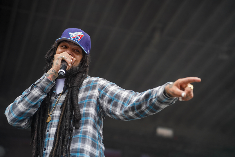 Gym Class Heroes singer Travie McCoy performs at the Fair on Aug. 30. The Geneva-based rap rock group played 15 songs, including “Cupid’s Chokehold/Breakfast in America” and “Stereo Hearts,” featuring Adam Levine.