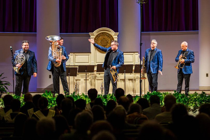 On Thursday, Boston Brass brought a range of sounds to Hendricks Chapel Malmgren Concert Series. The quintet was joined by the Hendricks Chapel Choir for some songs. 

