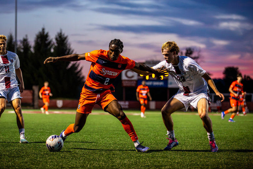 Chimere Omeze, typically an advanced wingback, had an unusual offensive role in Syracuse's win over Colgate Tuesday, scoring a worldie goal after a first-half leg injury. 