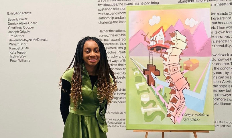 OlaRose Ndubuisi, pictured with her painting "My Perspective of Scoliosis." 