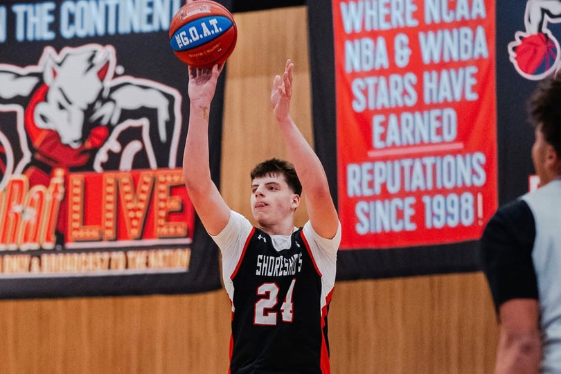Syracuse recruit Jack Donohue takes a shot while playing for the New Jersey ShoreShots, where he played Amateur Athletic Union basketball. Donohue has always been known for his 3-point shooting.