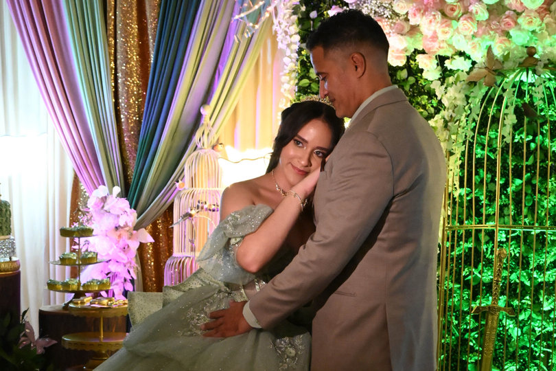 Escarlett Navarrete dances with her dad, Alain Navarrete, to "Si Tuviera Que Elegir" during Escarlett's quinceañera. The Latin American tradition celebrates a girl's 15th birthday.