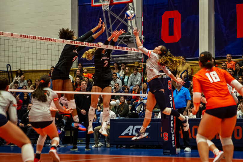 Syracuse volleyball totaled just two blocks, 9.5 fewer than No. 4 Louisville, in a 3-0 loss Friday. 