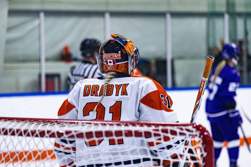 Syracuse goaltender Ava Drabyk and defender Jessica Cheung earned AHA weekly honors following their play in two games against Stonehill.