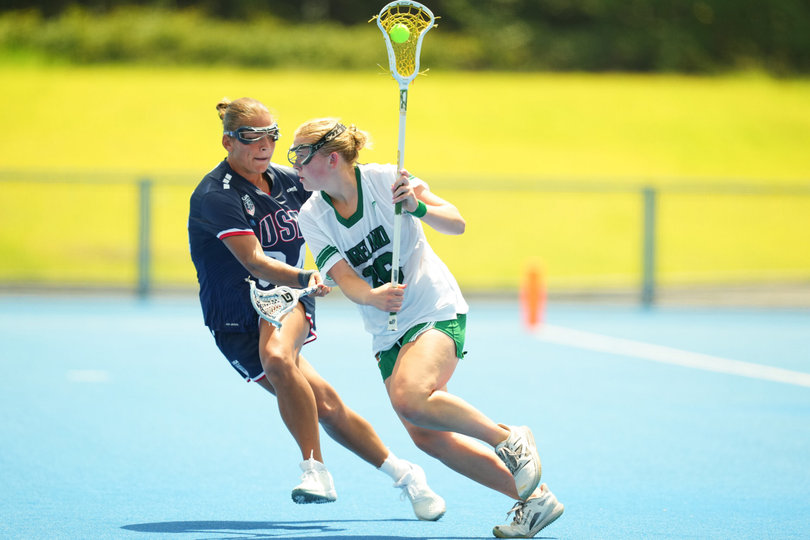 Ava Ryan cradles the ball while playing on Team Ireland at the 2026 World Lacrosse Women’s Championship in late July. Ryan became Syracuse women’s lacrosse’s first four-star 2028 commitment on Sept. 4.