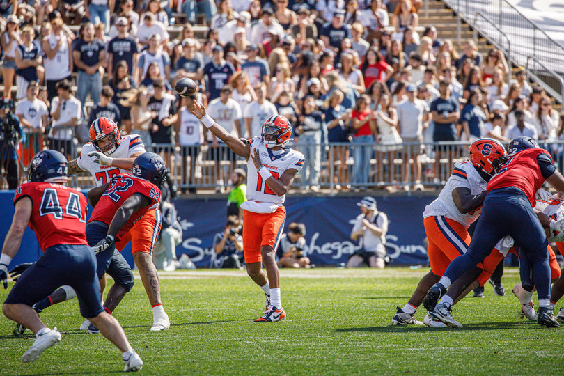 In his first Syracuse start, Amari Odom threw for 335 yards and totaled six touchdowns. He led SU to a nail-biting overtime win over UConn.